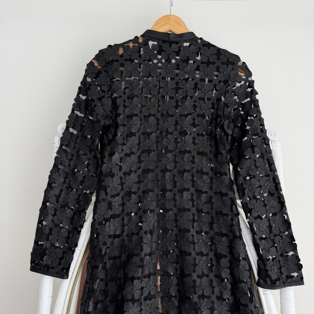 Lamb Leather Cut Out Duster Jacket Womens XS Black Mesh Floral Whimsigoth Art - Picture 9 of 12